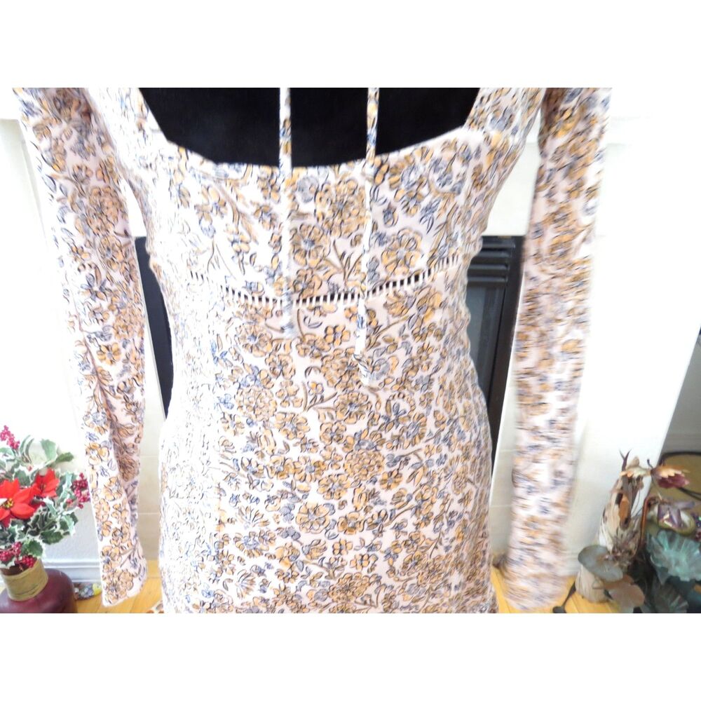 Free People Women's Boheme Floral Mini Dress Square Neck Boho Ivory 4 EUC - Picture 3 of 11
